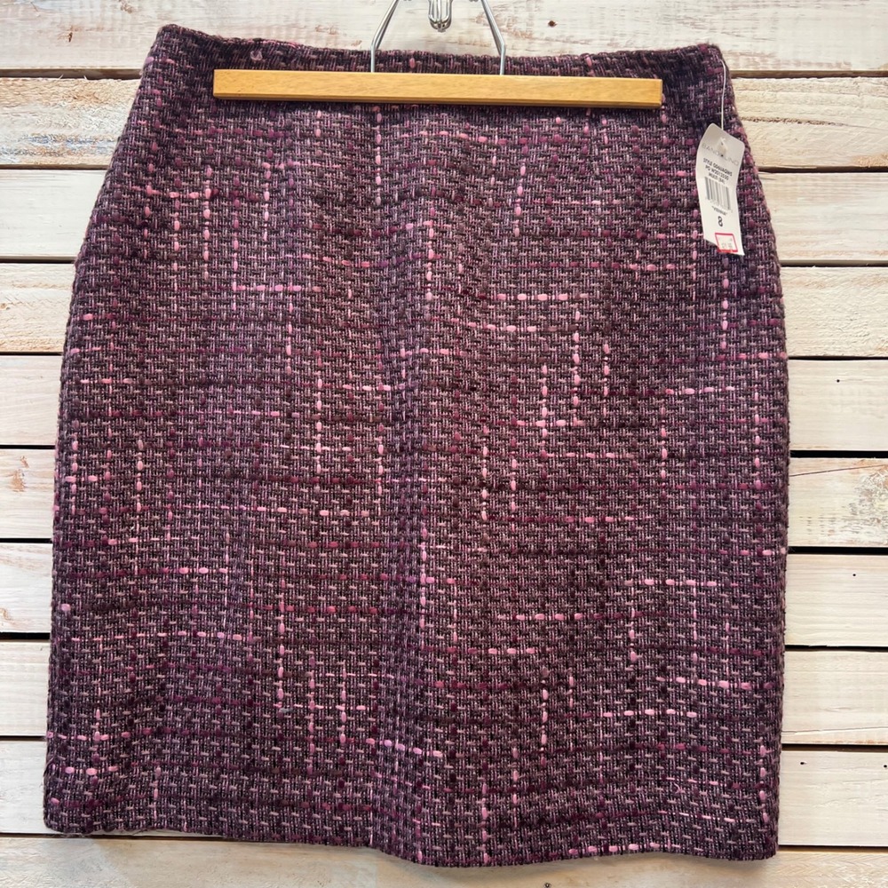 Bandolino Tweed Skirt Pink Brown Plaid Classic Preppy Officecore Size 8